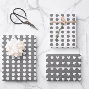 Polka dots herz weiß grau geschenkpapier set