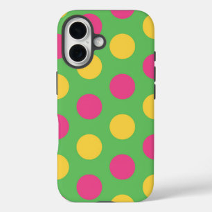 Polka Dots in kalkgrün, heiß rosa und gelb iPhone 16 Hülle