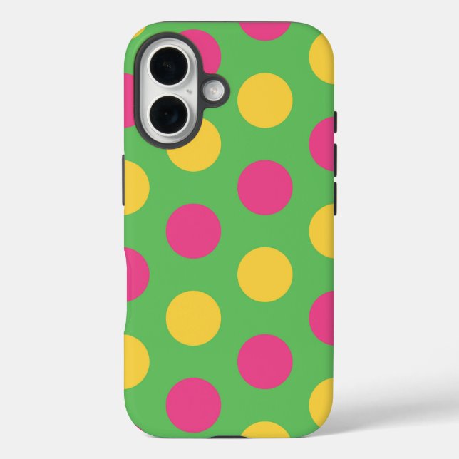 Polka Dots in kalkgrün, heiß rosa und gelb Case-Mate iPhone Hülle (Rückseite)