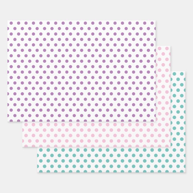 Polka Dots in Rosa, Blau und Lavendel Geschenkpapier Set (Set)