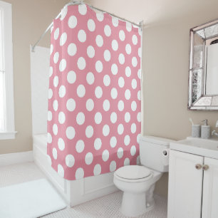 Polka-Dots in Weiß und Rosa Duschvorhang