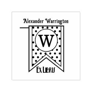 Polka Dots Initial Banner Monogram Ex Libris Book Permastempel