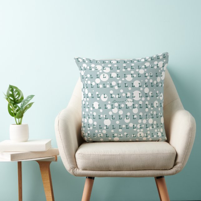Polka Dots & Initials Pattern light teal Kissen (Stuhl )