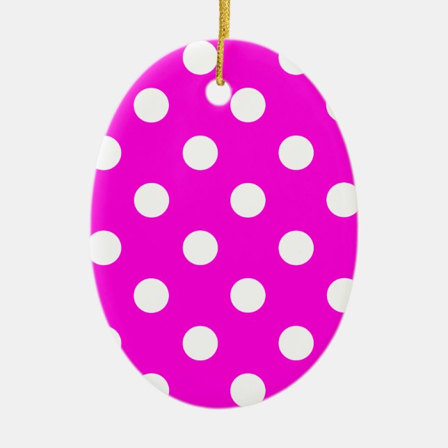 Polka dots magenta #FF00DC Keramik Ornament (Vorne)