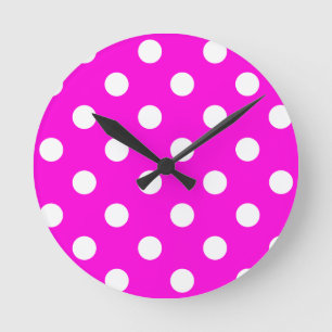 Polka dots magenta #FF00DC Runde Wanduhr