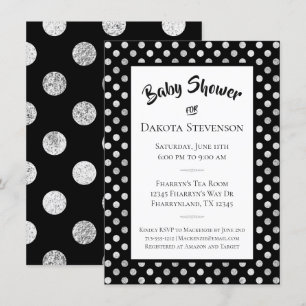 Polka Dots   Minimalistische Schwarz-Silber-Dusche Einladung