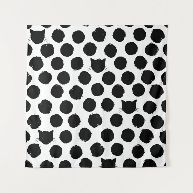 Polka Dots mit Katzengesichtern: Spielerisch Vinta Wandteppich (Vorderseite)