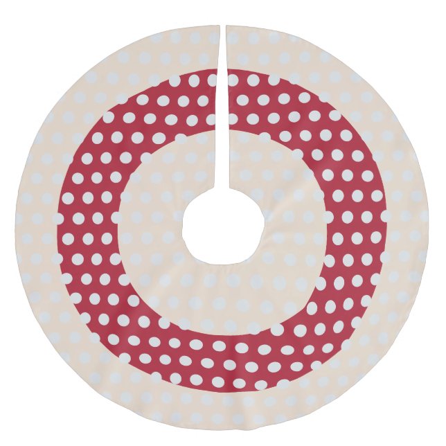 Polka Dots Muster Beige Red Polyester Weihnachtsbaumdecke (Vorderseite)