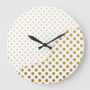Polka Dots Muster in Gold und Weiß Große Wanduhr