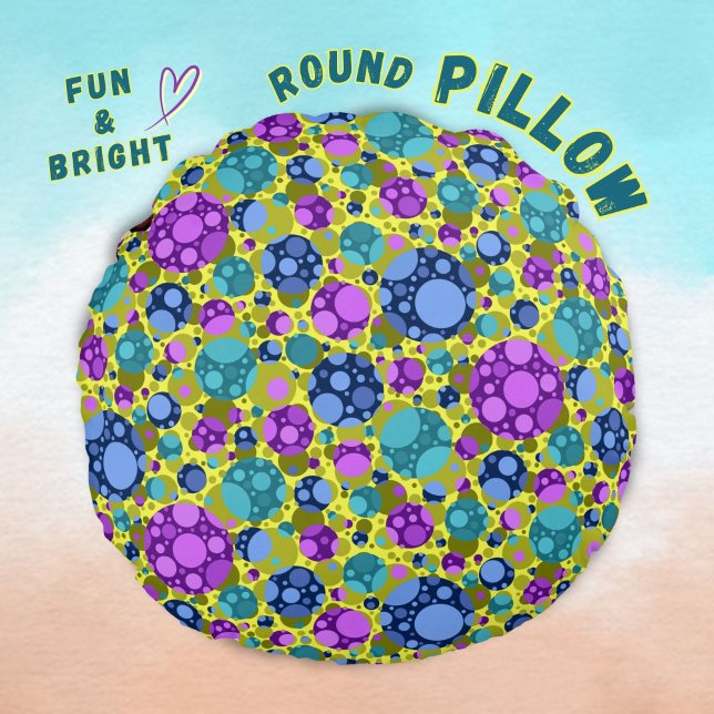 Polka Dots Muster in Rosa Blau Aquamarin - Rundes Kissen (Von Creator hochgeladen)