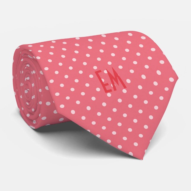 Polka Dots Muster mit Monogramm (rosa) Krawatte (Gerollt)