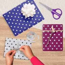 Polka Dots Muster Set 3 Blue Burgundy Gray Geschenkpapier Set
