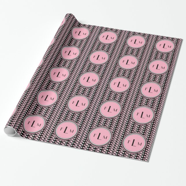 Polka dots n Streifen Monogramm Geschenkpapier (Ungerollt)