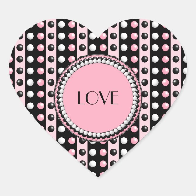 Polka dots n Stripes Monogram Heart Sticker (Vorderseite)