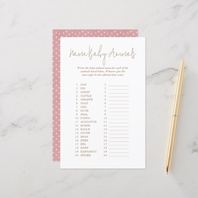 Polka Dots Name Baby Animals Baby Shower Game (Vorderseite/Rückseite Beispiel)