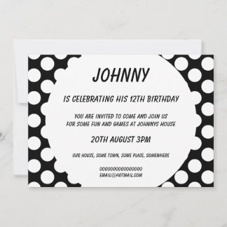 Polka Dots on Black Birthday Party Einladung