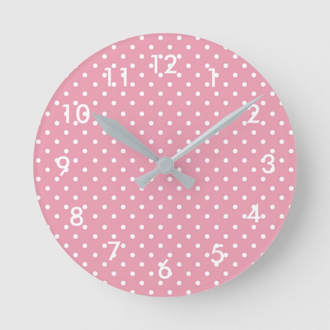Polka Dots on Pink Pattern Runde Wanduhr (Vorderseite)