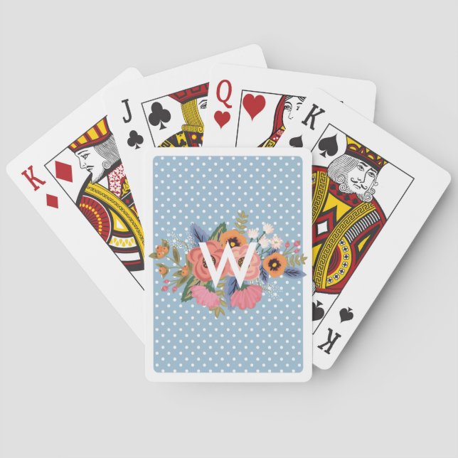Polka Dots Pastel Blume Monogram Spielkarten (Rückseite)