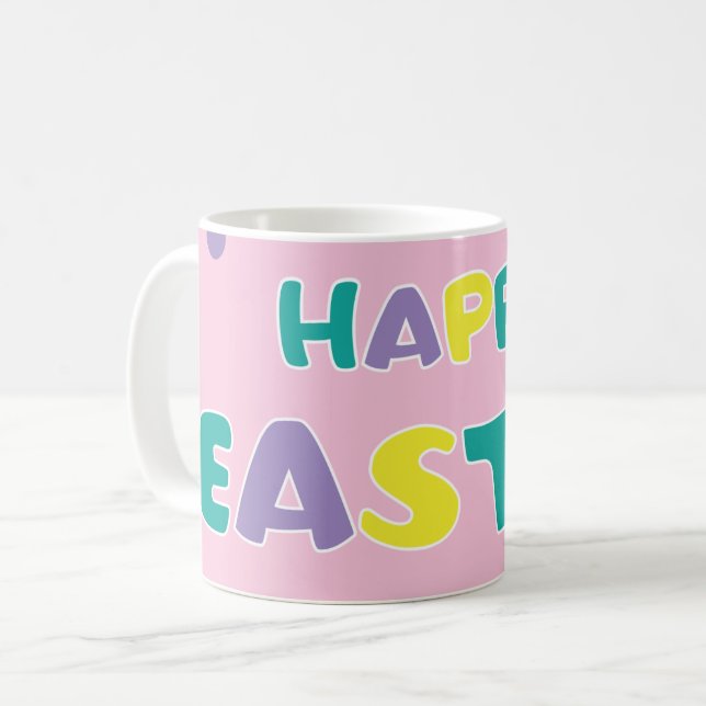 Polka Dots Pastel Pink Happy Oaster Tasse (Vorderseite Links)