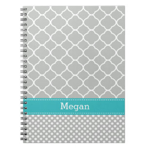 Polka Dots Pattern Aqua und Grau Individuelle Name Notizblock