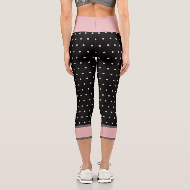 Polka Dots Pink Black Capri Leggings (Rückseite)