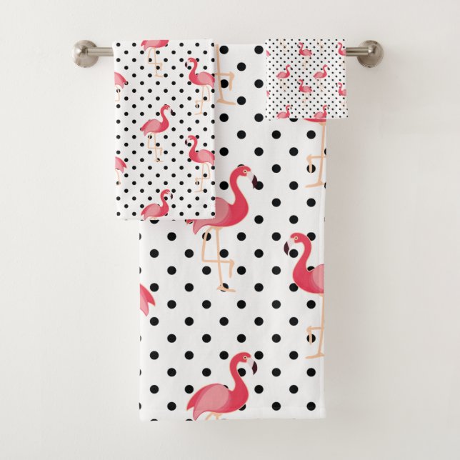 Polka Dots Pink Flamingo Muster Badhandtuch Set (Insitu)