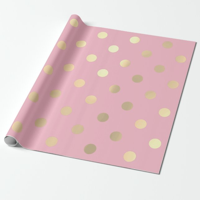 Polka Dots Pink Rose Pastel Champaigne Gold Geschenkpapier (Ungerollt)