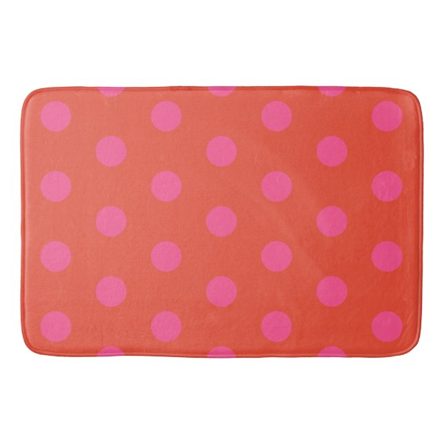 Polka Dots Pink und Rot Orange mit Monogramm Badematte (Vorderseite)