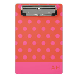 Polka Dots Pink und Rot Orange mit Monogramm Mini Klemmbrett