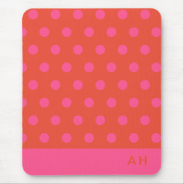 Polka Dots Pink und Rot Orange mit Monogramm Mousepad