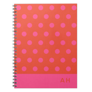 Polka Dots Pink und Rot Orange mit Monogramm Notizblock