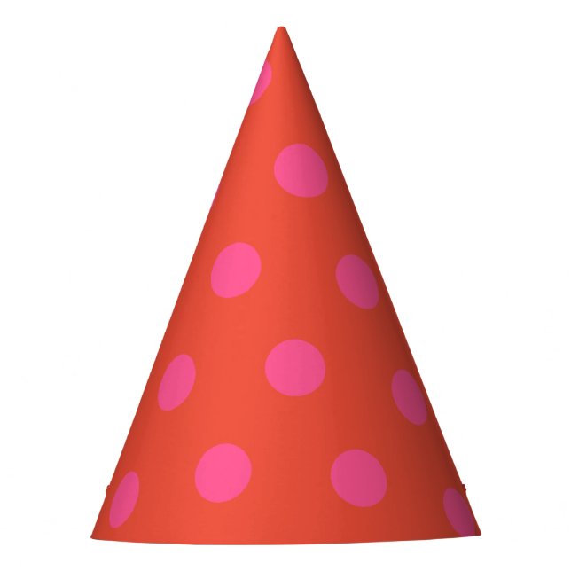 Polka Dots Pink und Rot Orange mit Monogramm Partyhütchen (Vorderseite)