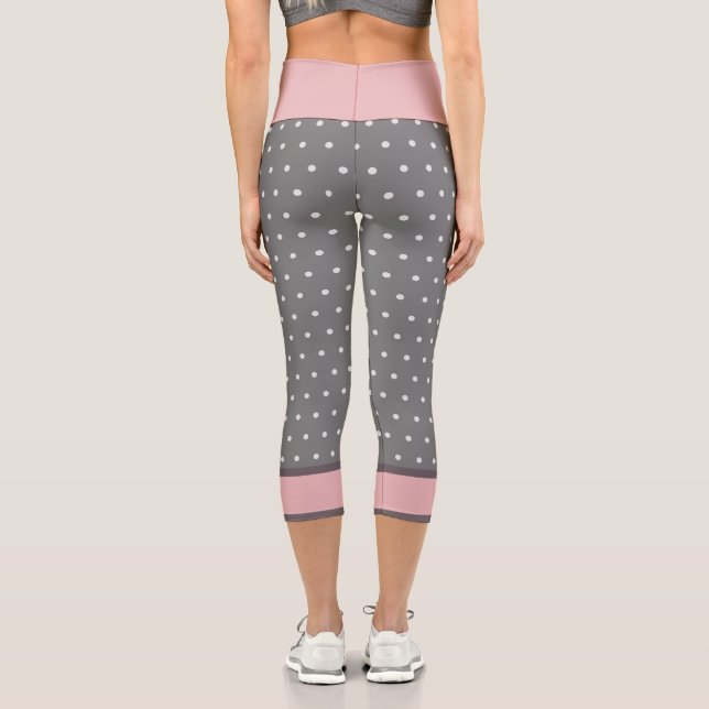 Polka Dots Pink White Light Gray Capri Leggings (Rückseite)