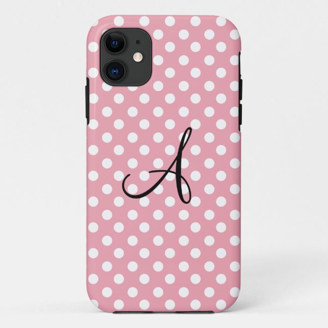 Polka dots pinkfarbenes Monogramm Case-Mate iPhone Hülle (Rückseite)