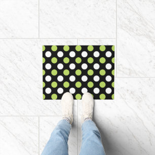 Polka Dots, Polka Dot Pattern, grün, schwarz Fußmatte