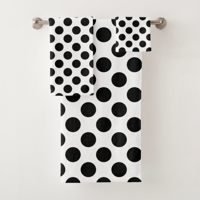 Polka Dots, Polka Dot Pattern, Schwarz und Weiß Badhandtuch Set (Insitu)