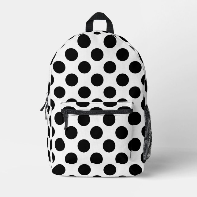 Polka Dots, Polka Dot Pattern, Schwarz und Weiß Bedruckter Rucksack (Vorderseite)