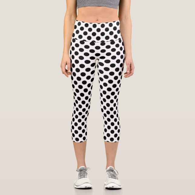 Polka Dots, Polka Dot Pattern, Schwarz und Weiß Capri Leggings (Vorderseite)