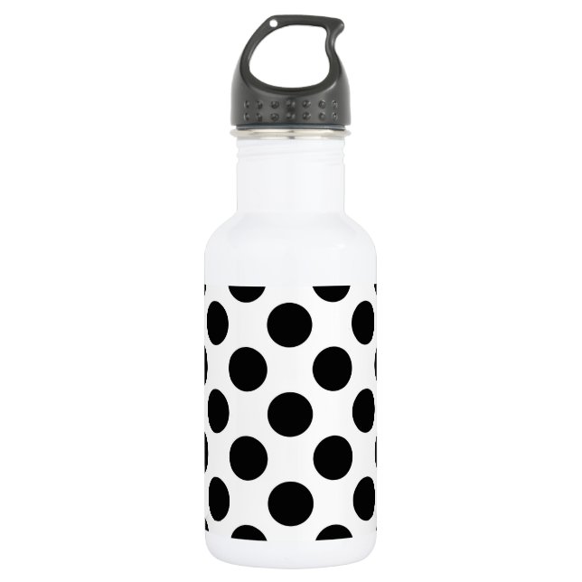Polka Dots, Polka Dot Pattern, Schwarz und Weiß Edelstahlflasche (Vorderseite)