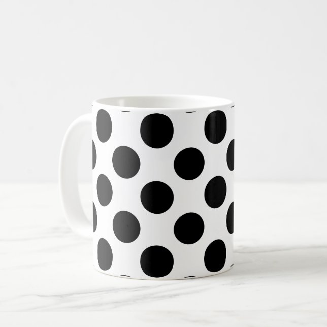 Polka Dots, Polka Dot Pattern, Schwarz und Weiß Kaffeetasse (Vorderseite Links)