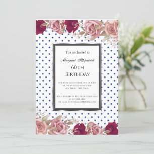 Polka Dots Red Pink Roses Birthday White Einladung