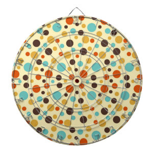 Polka Dots Retro Farben Blau Gelb Rot Dartscheibe
