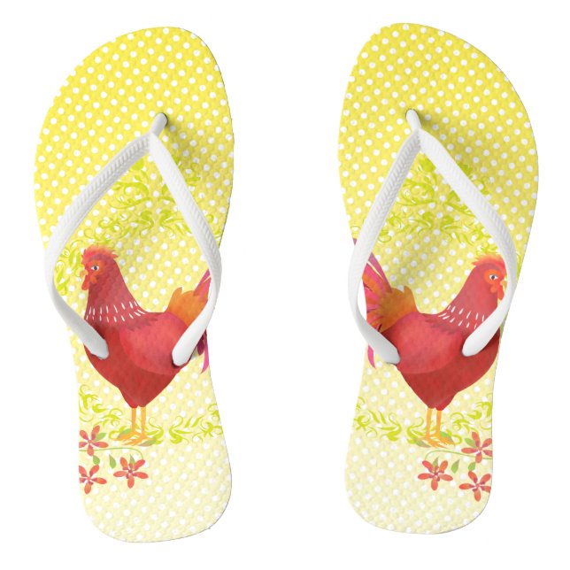 Polka Dots Rooster Yellow Flip Flops (Fußbett)