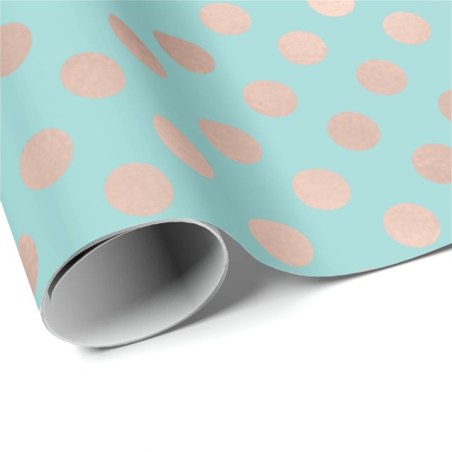 Polka Dots Rose Gold Blush Aqua Blue Geometrie Geschenkpapier (Rolleneckpunkt)