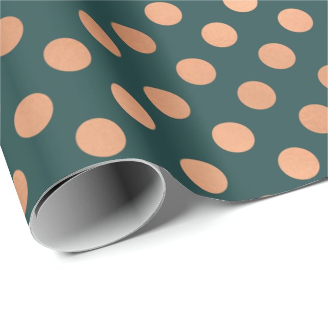 Polka Dots Rose Gold Blush Aquamarine grüne Geomet Geschenkpapier (Rolleneckpunkt)