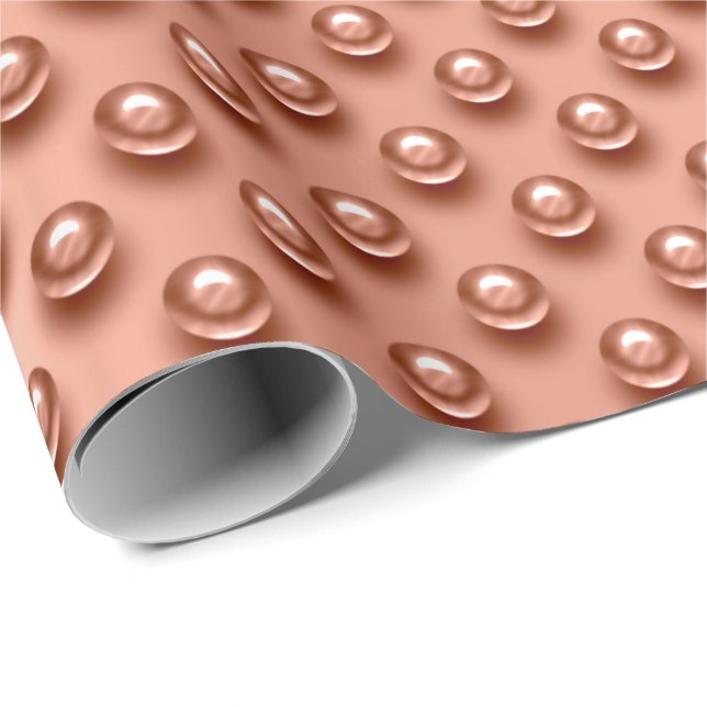 Polka Dots Rose Gold Pearls Sepia 3D-Effekt Geschenkpapier (Rolleneckpunkt)