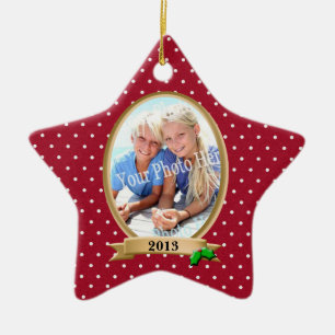 Polka Dots Rot und Holly Foto Rahmen Keramik Ornament