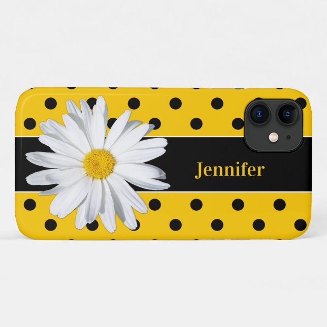 Polka-Dots schwarz und gelb, Daisy iPhone 11 Fall Case-Mate iPhone Hülle (Rückseite (Horizontal))