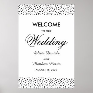Polka dots. Schwarz-Weiß-Hochzeit Willkommen Poster