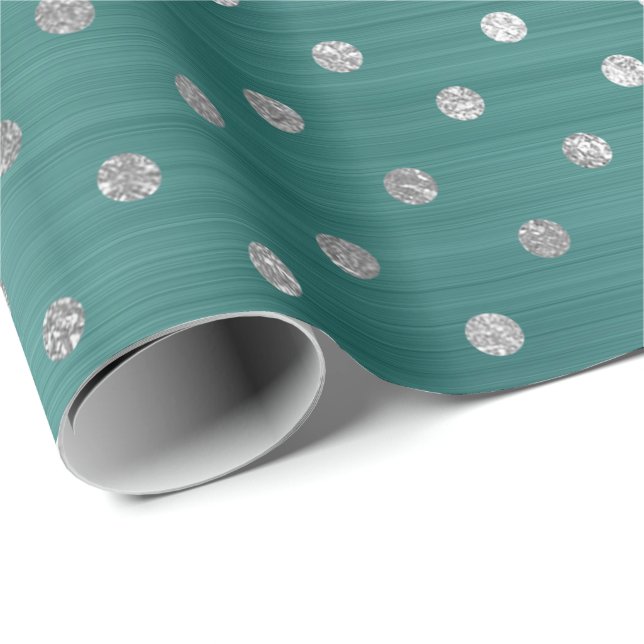 Polka Dots Silver Aqua Aquamarin Tropical Metallic Geschenkpapier (Rolleneckpunkt)